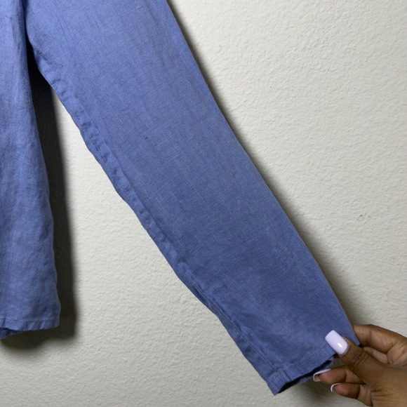 Flax Women 100% Linen Button Front Long Sleeve Blouse Top Blue Petite Lagenlook - Picture 4 of 8